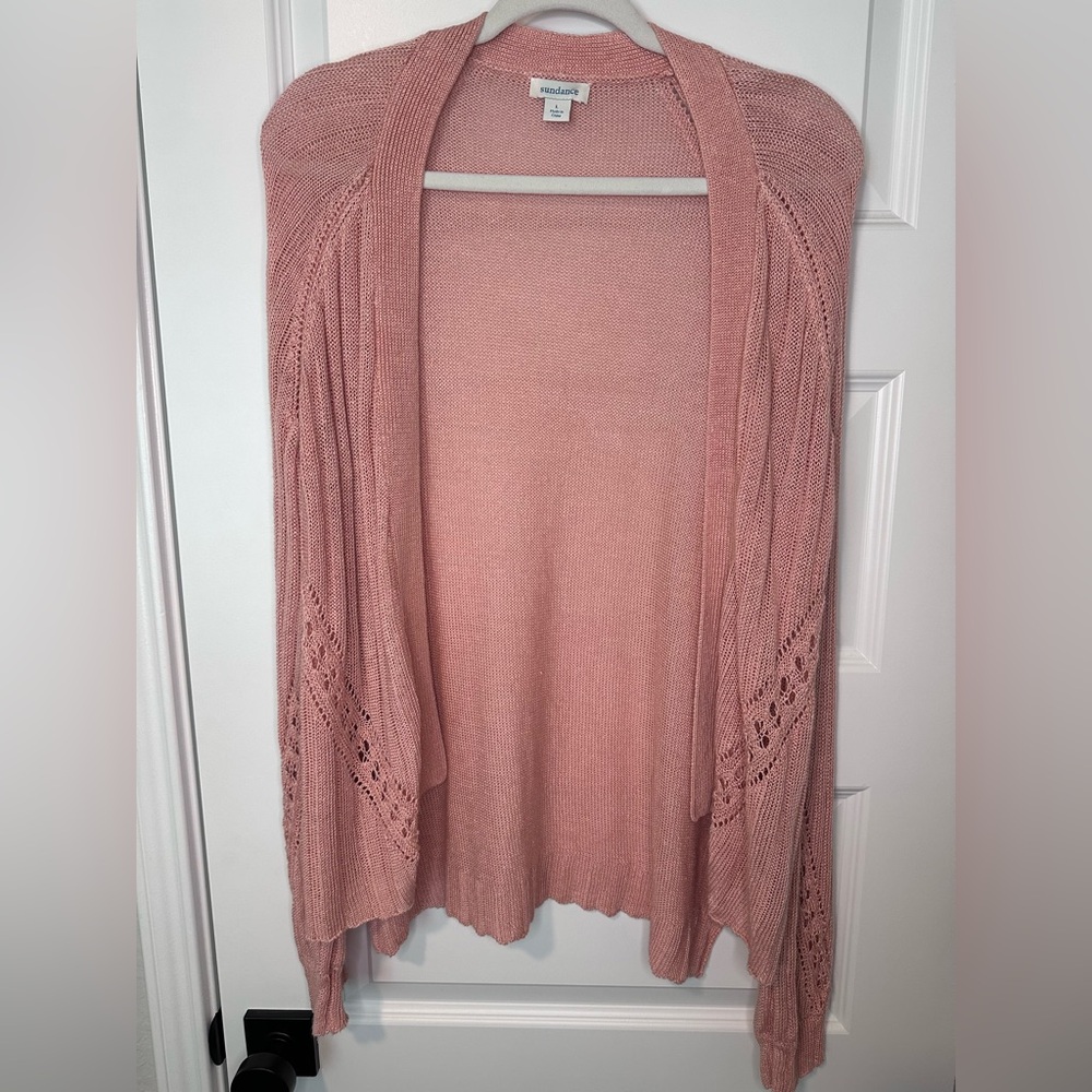 Sundance Open-Front Pink Knit Cardigan Sweater